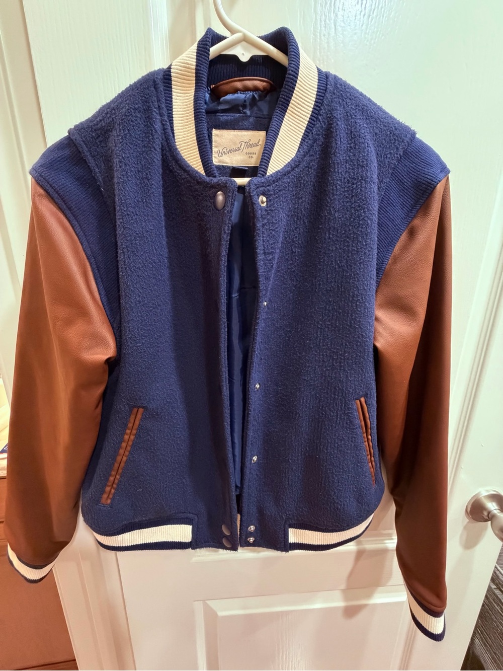 Universal Thread Navy and Brown Varsity Jacket women